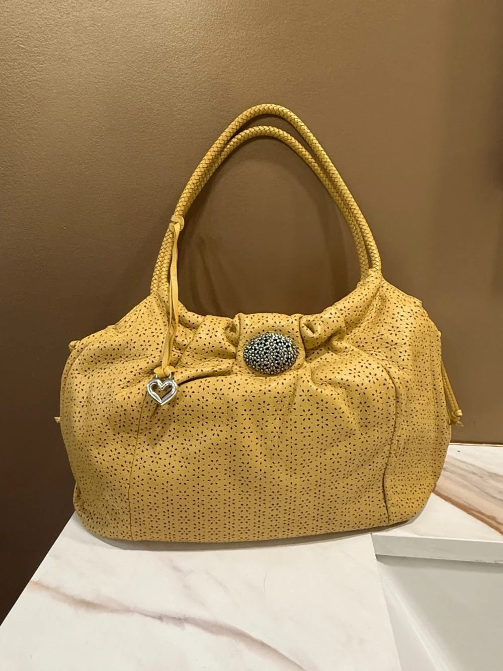 Brighton Francie Daisies Galore Hobo bag, Autumn Yellow, Leather